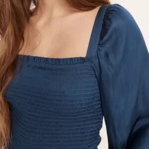 ✨HOST PICK!✨ J Crew Squareneck Smocked Satin Long Sleeve Crop Top Midnight Blue